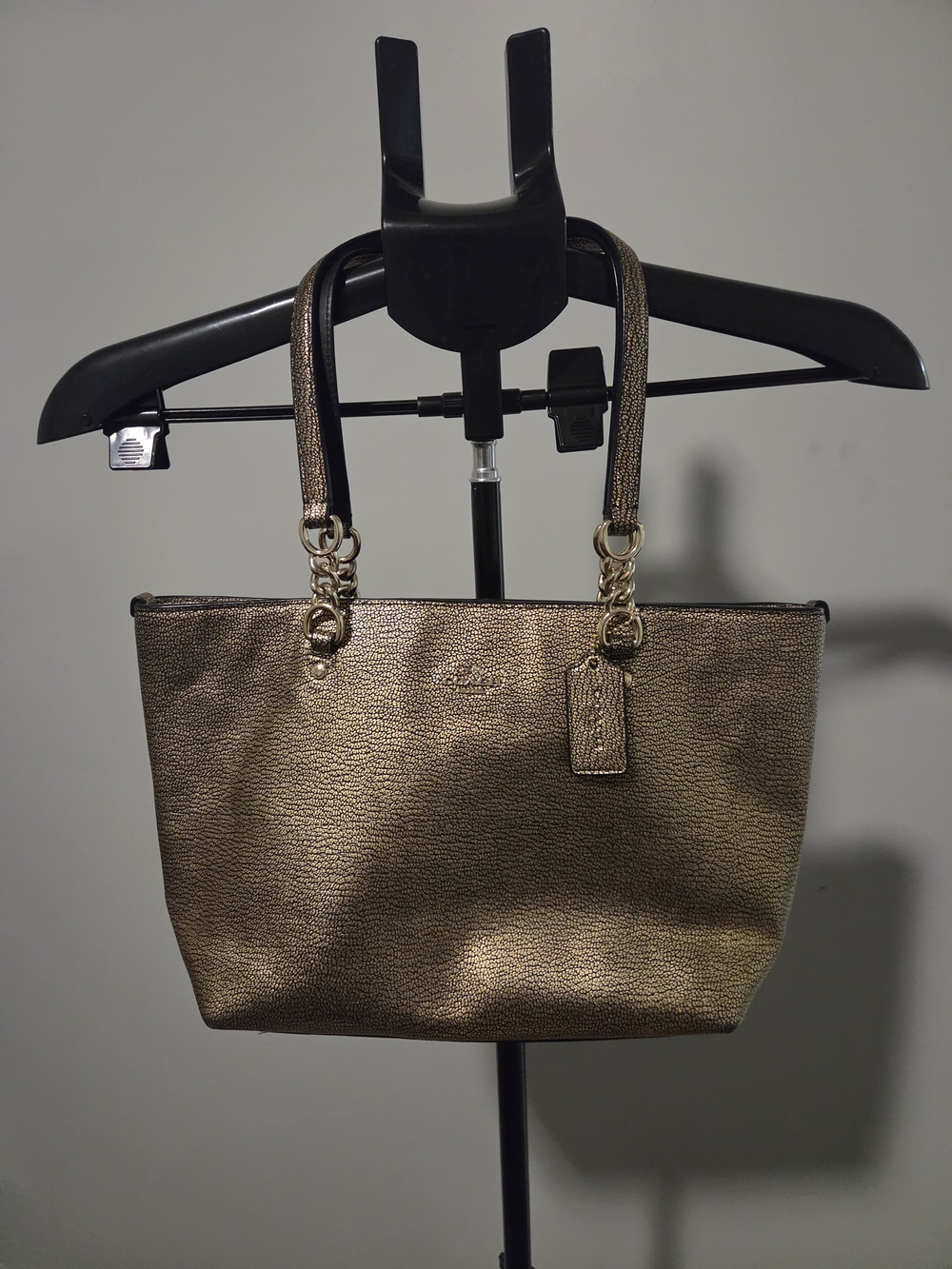 Coach Metallic Bronze Chain-Accent Tote